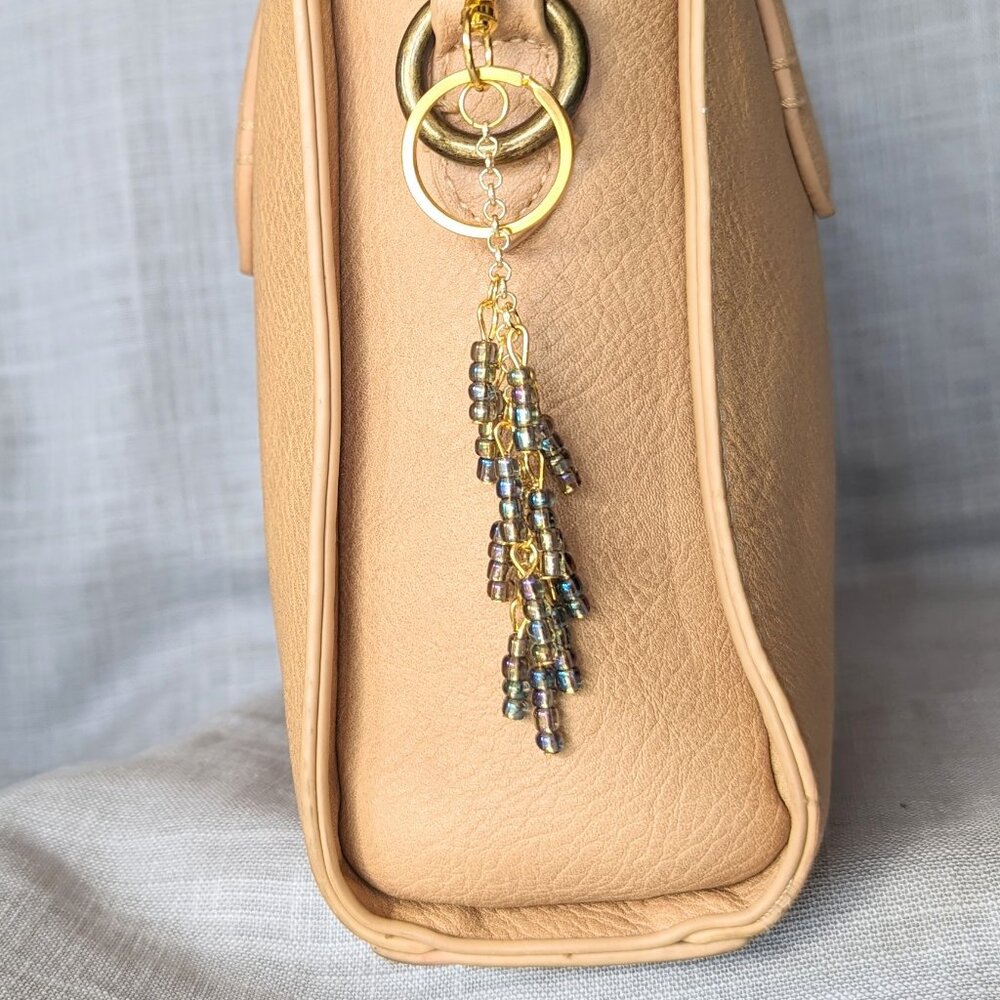 GREY BEADED BAG CHARM FOR HANDBAG PURSE TOTE BACKPACK KEYCHAIN EYCHAIN